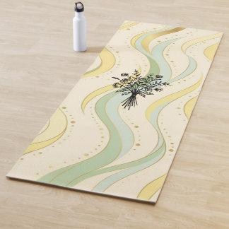 Tapis De Yoga Ligne de dessin de bouquet floral élégant