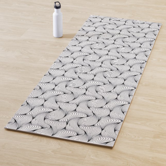 Tapis De Yoga Lignes entrelacées noir et blanc uniques (En situation)