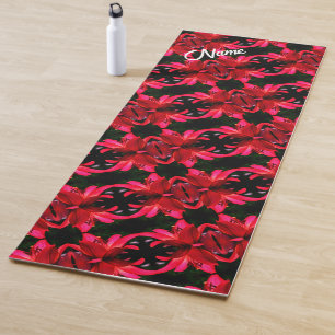 Tapis De Yoga Lily rouge Floral Abstrait Motif personnalisé