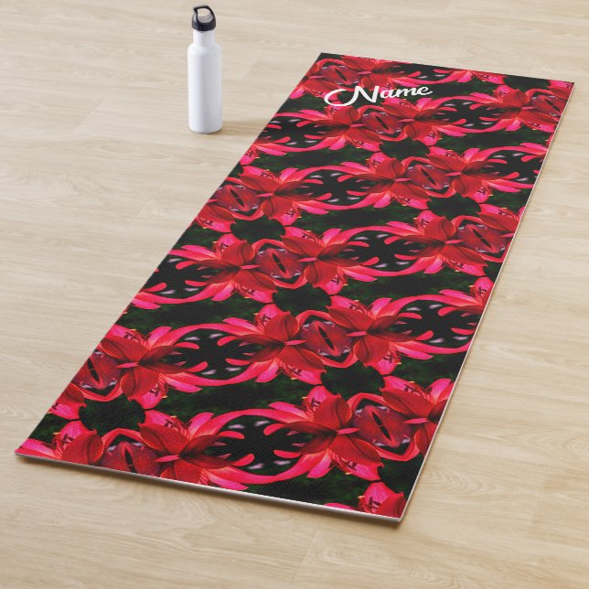 Tapis De Yoga Lily rouge Floral Abstrait Motif personnalisé (En situation)