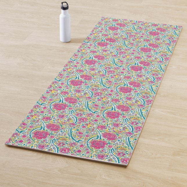 Tapis De Yoga Lime Floral Motif arabe (En situation)