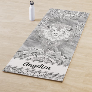 Tapis De Yoga Lion Yoga Mat - Lionheart avec Indian Mandala Art