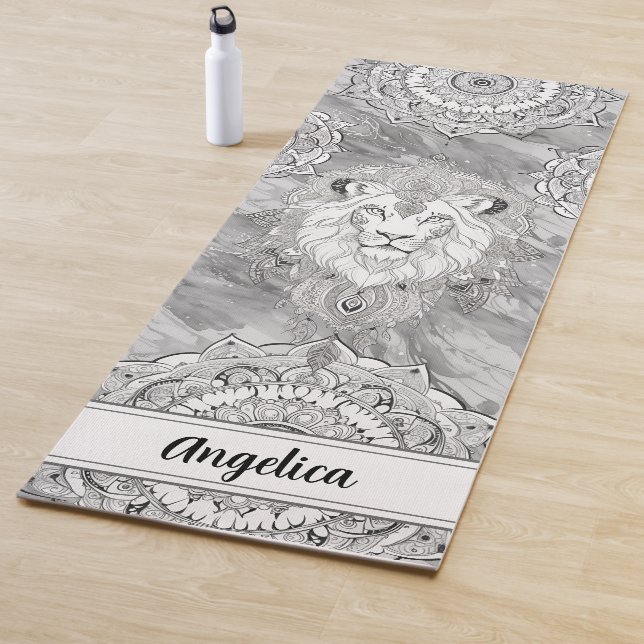 Tapis De Yoga Lion Yoga Mat - Lionheart avec Indian Mandala Art (En situation)