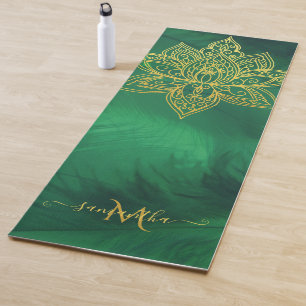 Tapis De Yoga Lotus Emerald Gold Mandala Monogramme élégant