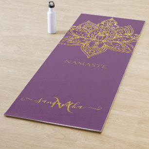 Tapis De Yoga Lotus Gold Mandala Monogramme Élégant violet
