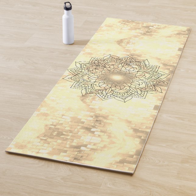 Tapis De Yoga Lotus Mandala sur Gold Shimmery Brick (En situation)