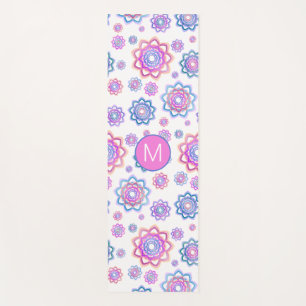 Tapis De Yoga Lotus Monogram rose Pastel Vert Motif moderne