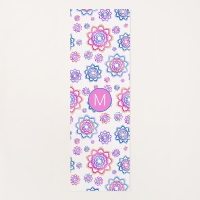 Tapis De Yoga Lotus Monogram rose Pastel Vert Motif moderne (Devant)