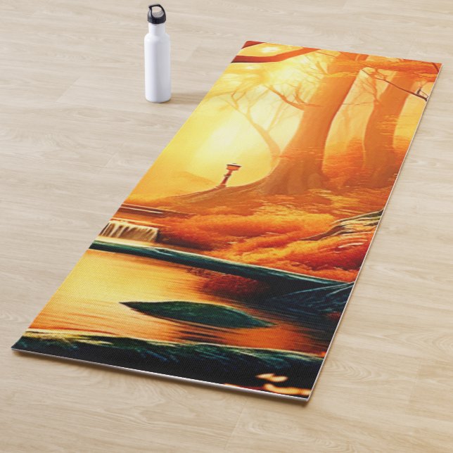 Tapis De Yoga Lumière dorée de la forêt enchantée (En situation)
