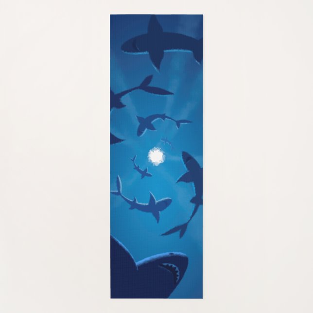 Tapis De Yoga Lune blanche de requin bleu sous la mer (Devant)