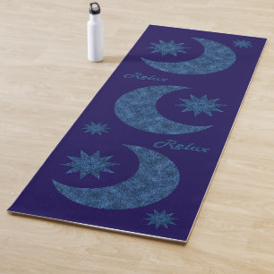 Tapis De Yoga Lune et étoiles dans un décor scintillant bleu - D