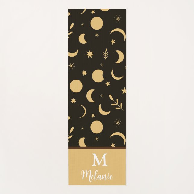 Tapis De Yoga Lune phases Boho doré monogrammées  (Devant)