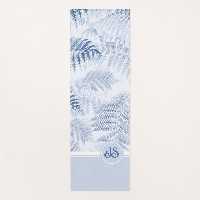 Tapis De Yoga Lush Serene Blue Ferns Monogram Initiales (Devant)