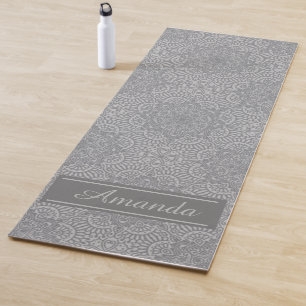 Tapis De Yoga Luxe Elegant Grey Motif noir Design Nom Yog