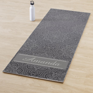 Tapis De Yoga Luxe Elegant Grey Motif noir Nom du design
