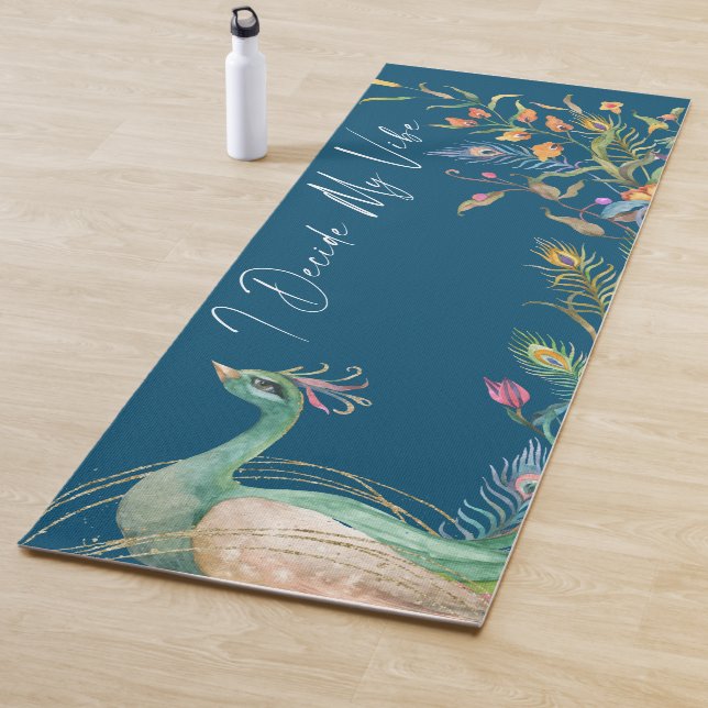 Tapis De Yoga Luxe Élégant Je Décide Mon Vibe Peacock Bleu (En situation)