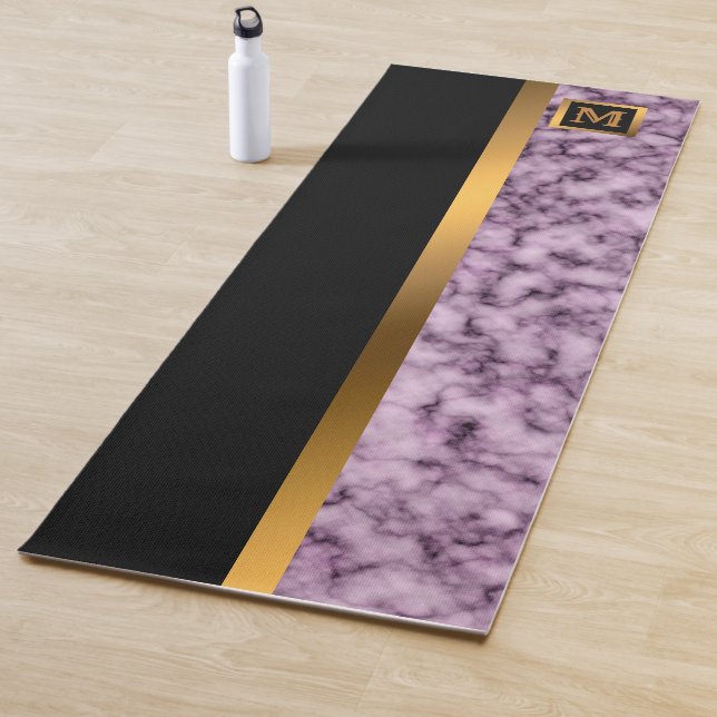 Tapis De Yoga Luxe Elégant Marbre Noir Or Moderne (En situation)