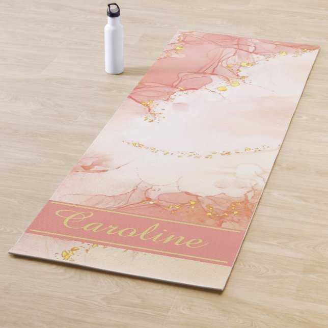Tapis De Yoga Luxe Elegant Pink Gold Marble Nom de l'effet (En situation)