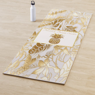 Tapis De Yoga Luxe ivoire et or Palm Business Monogramme