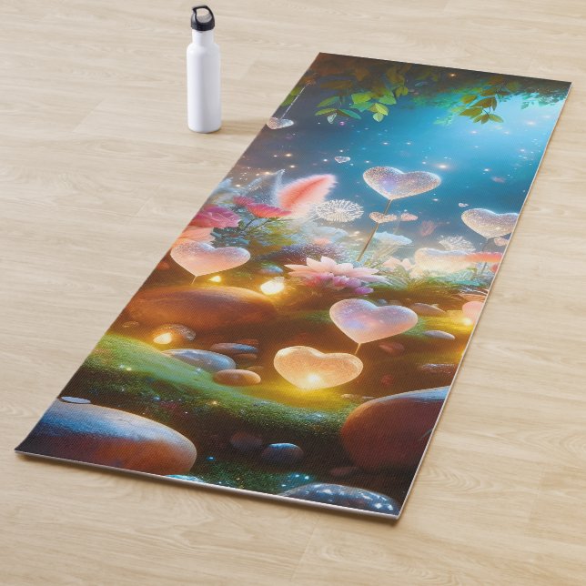 Tapis De Yoga Magical Glowing Flowers Heart Garden  (En situation)