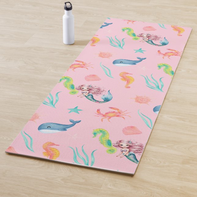 Tapis De Yoga Magique mermaid baleine arc-en-ciel fête de fille  (En situation)