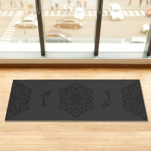 Tapis De Yoga Magnifique Mandala Gris Foncé Avec Nom Personnalis