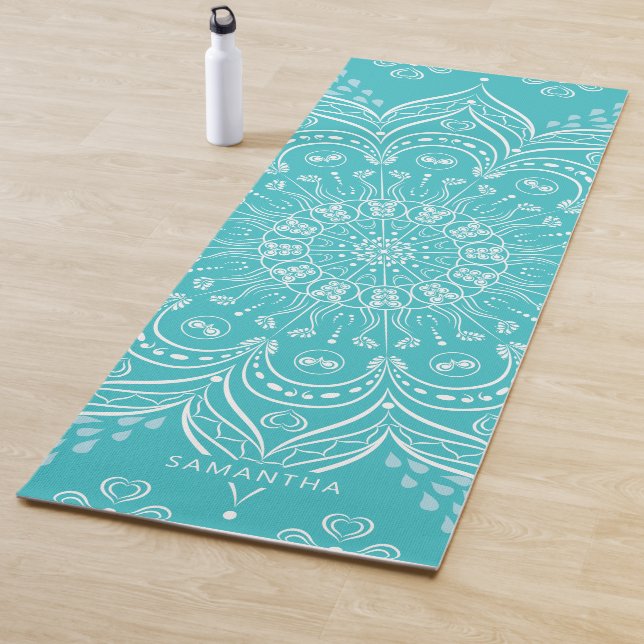Tapis De Yoga Magnifique Mandala Personnalisé Turquoise bleu Boh (En situation)