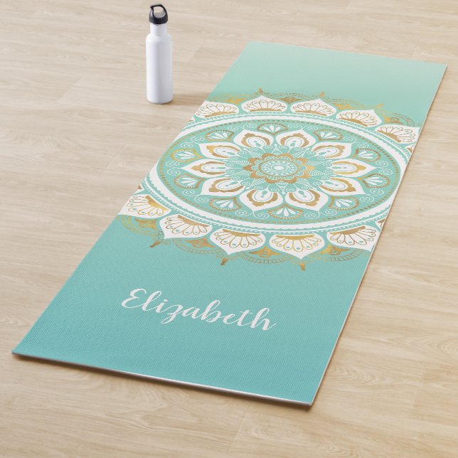 Tapis De Yoga Magnifique Mandala Turquoise Motif Yoga Mat (En situation)