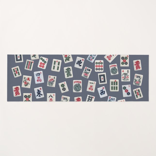 Tapis De Yoga MahJongg mosaïques design sur bleu foncé  (Devant (Horizontal))