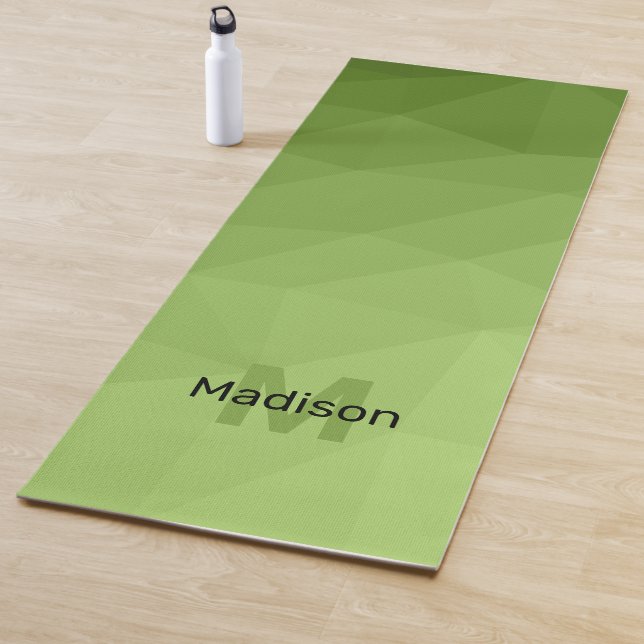 Tapis De Yoga Maille géométrique verte ombre motif Monogramme (En situation)