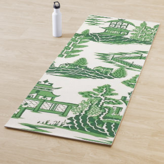 Tapis De Yoga Maison de thé Pagoda Chinoiserie à Jade Green