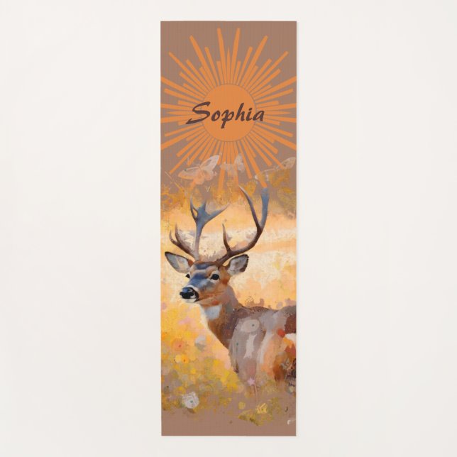 Tapis De Yoga Majestic Deer in a Field of Wildflowers (Devant)