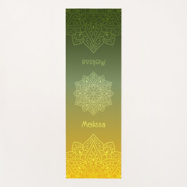 Tapis De Yoga Mandala avec dégradé de vert à jaune avec nom (Devant)