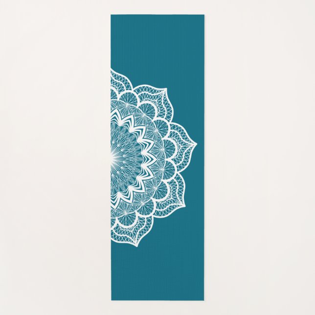 Tapis De Yoga Mandala blanc sur fond bleu (Devant)