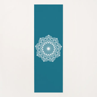 Tapis De Yoga Mandala blanc sur fond bleu