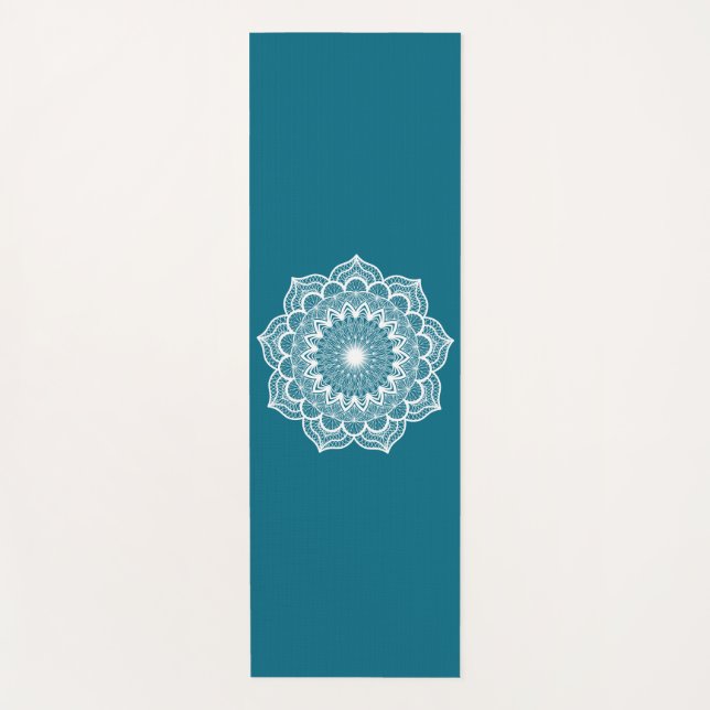 Tapis De Yoga Mandala blanc sur fond bleu (Devant)