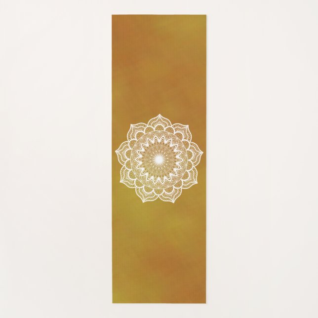 Tapis De Yoga Mandala blanc sur fond doré (Devant)