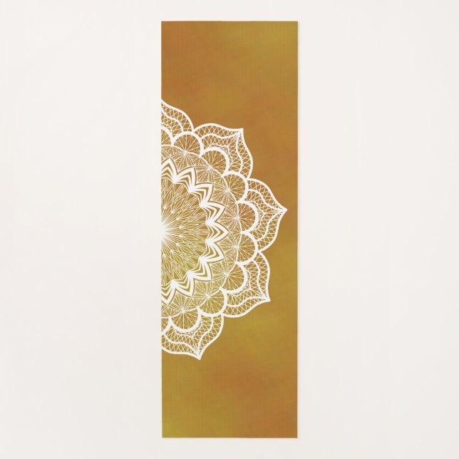 Tapis De Yoga Mandala blanc sur fond doré (Devant)