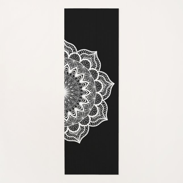 Tapis De Yoga Mandala blanc sur fond noir (Devant)