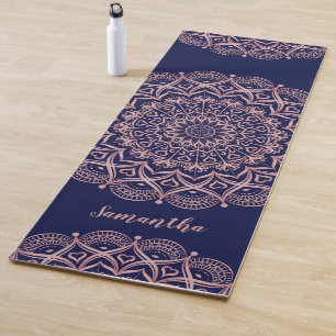 Tapis De Yoga Mandala bleu marine et Rose