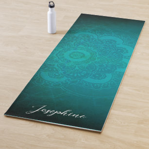 Tapis De Yoga Mandala bleu turquoise personnalisé