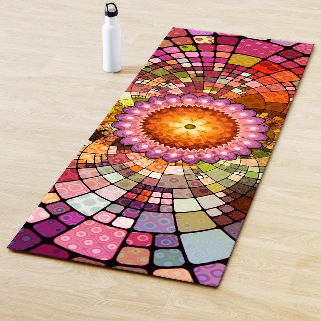 Tapis De Yoga Mandala Coloré Mosaïque Bohème Yoga Mat (Yoga mat featuring a colorful artistic design in a mandala mosaic style)