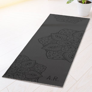 Tapis De Yoga Mandala Décoratif Gris Charbon Avec Initiales