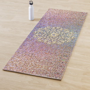 Tapis De Yoga Mandala d'or sur Shimmery Speckled