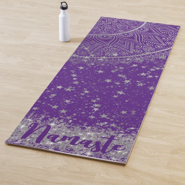 Tapis De Yoga Mandala enchanteur avec étoiles d'argent sur viole (En situation)
