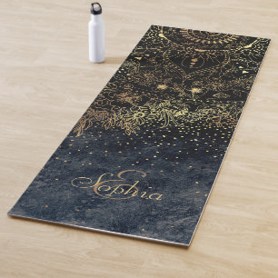 Tapis De Yoga Mandala et confetti floraux d'or