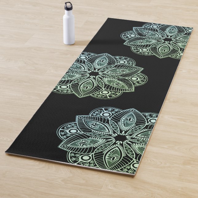 Tapis De Yoga Mandala Exotic Tribal Green Gradient (En situation)