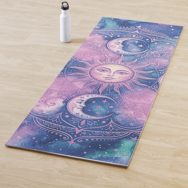 Tapis De Yoga Mandala Galaxie Nébuleuse Soleil & Lune Céleste (En situation)