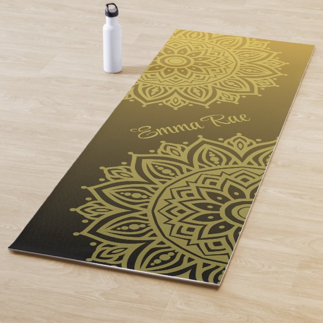 Tapis De Yoga Mandala Gradient Black Gold Yoga Mat (En situation)