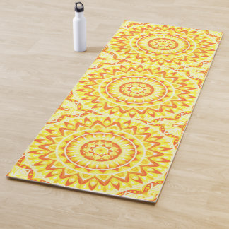 Tapis de Yoga Mandala Jaune Motif Soleil Radieux
